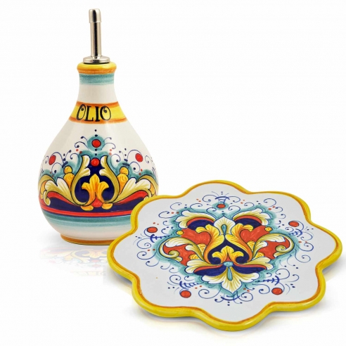 Olive oil bottle & Trivet Corallo