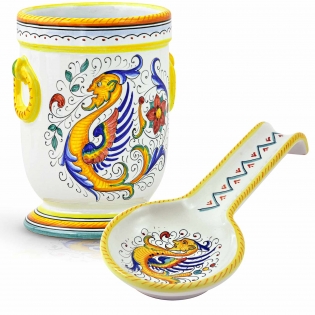 Portautensili H 18 cm. e Poggiamestolo decoro Raffaellesco