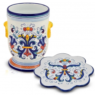 Portautensili H 18 cm. e Sottopentola decoro Ricco Deruta